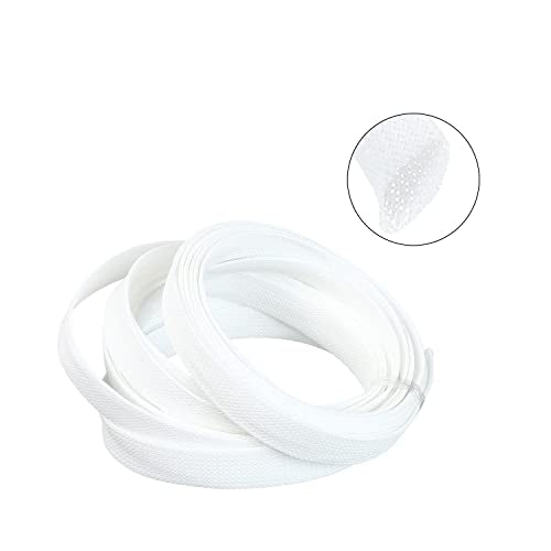 Othmro 16.4ft Length PET Flexible Expandable Braided Cable Sleeves 0.62inch Width Wire Loom Sleeving and Organizers Flexible Wire Mesh Sleeves for TV Audio PC Cords from Pets Chewing White