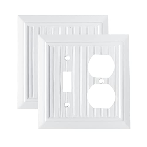 Pure White Classic Beadboard Wall Plates,Light Switch Covers,Electrical Outlet Covers, Switch Plates of Various Combination, Nature Bamboo Fiber Wall plate(2 Gang Toggle/Duplex 2 Pack) - style: 2 Gang Toggle/Duplex 2 Pack