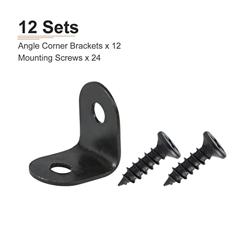 DTGN 0.47"x0.47"x0.35"(LxWxH) L Bracket Corner Braces -12Pack- Good for Mending Wooden Furniture - Metal Right Angle Brackets W/Screws - Black - size: 0.47"x0.47"x0.35"