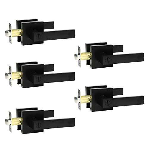 SUNTAI Privacy Door Lever Keyless Matte Black Interior Bathroom/Bedroom Handle Door Lockset,Reversible for Left Right Side Handed,5 Pack - size: 5
