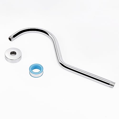 S Shaped Shower Arm, High Rise Shower Head Extension Pipe Standard 1/2" Connection with Flange, Awesome Shower Experience-Stainless Steel Bathroom Accessory(16 Inch J-S Shape, Chrome Finish) - color: Chrome Finish, style: 16" J Shape