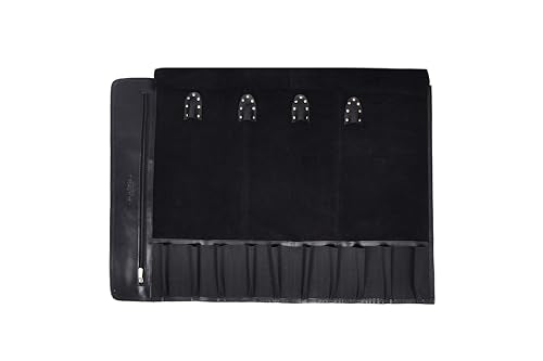 Leather Knife Roll Storage Bag, Elastic and Expandable 10 Pockets, Adjustable/Detachable Shoulder Strap, Travel-Friendly Chef Knife Case (Pitch Black, Leather) - color: Pitch Black