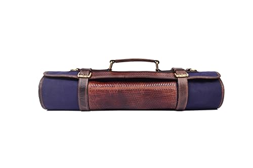 Leather Knife Roll Storage Bag, Elastic and Expandable 10 Pockets, Adjustable/Detachable Shoulder Strap, Travel-Friendly Chef Knife Case (Navy Blue, Canvas) - color: Navy Blue