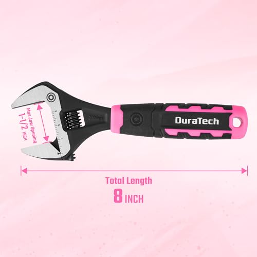 DURATECH 8-Inch Wide Jaw Adjustable Wrench - color: Black & Pink, size: 8-Inch