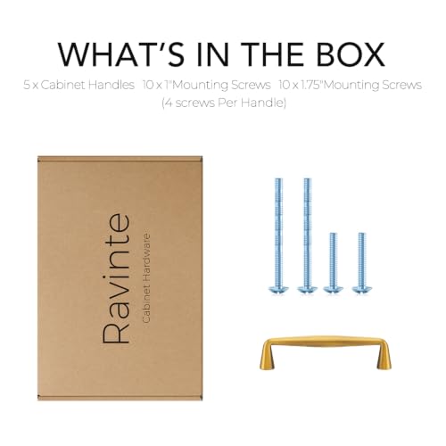 Ravinte Brushed Brass Cabinet Handles Solid Handles,3-3/4 Inch,5 Pack - color: Brushed Brass, size: 3-3/4 Inches Hole Center