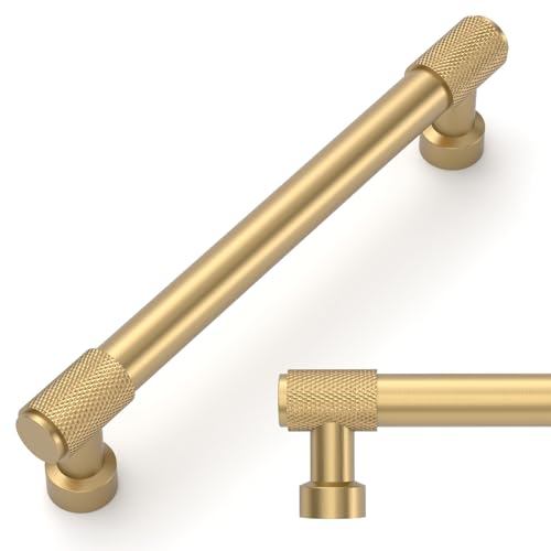 Amerdeco 10 Pack Champagne Bronze Knurled Cabinet Pulls 5 Inch(128mm) Hole Center Kitchen Cabinet Handles Drawer Pulls Cabinet Hardware ZH034 - color: Champagne Bronze, size: 5"/128MM Hole Center