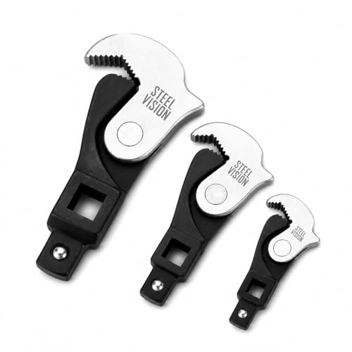 3-Piece Adjustable Crowfoot Wrench Set: Spring Loaded Auto Adjusting Wrench, 5–32mm (3/16"–1-1/4"), Self-Adjusting Universal Wrench, Male & Female Square Drives for Ratchet, Breaker Bar, Extension Bar - size: 3pc (5-32mm)