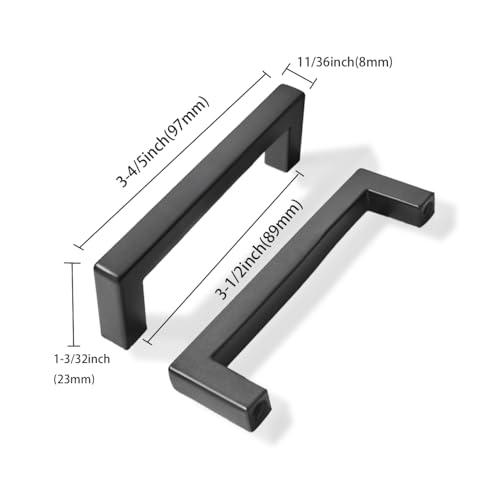khtumeware 10 Pack 3-1/2 inch Center to Center Solid Black Cabinet Pulls Square Bar Drawer Handles Cabinet Handles Matte Black Drawer Pulls Kitchen Cabinet Hardware - color: Black, size: 3-1/2 inch(89mm) hole center