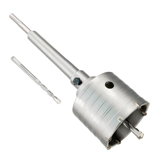 3-5/32" Concrete Hole Saw, 80mm Tungsten Steel Core Bit for Cinder Block, Brick, Rock, Plank Walls for Pipes or mini Split Lines, with SDS Plus Shank and 2 Center Positioning Drill Bits. - size: 3-5/32"