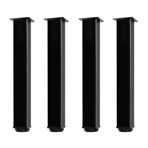 QLLY 14 Inch Adjustable Metal Coffee Table Legs, Heavy Duty Square Furniture Legs with 1” Leveling Feet for Ottoman, Bench, End Table and Sofa Replacement, Set of 4 (Black) - color: Black, size: 14 inch