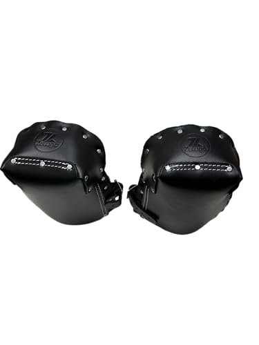 Zeluga Non-slip Kneepads with Adjustable Straps, Safety Leather Knee Pads with Dense Padding Protection, Double Thick Lining (Black) - color: Black