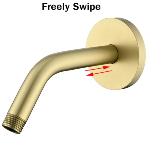 RANDOM Shower Arm with Flange,Gold 6 Inches Wall Mount Angle Shower Head Extension Arm For Fixed Shower Head Stainless Steel,Brushed Gold.RD91018-6BG - color: 6″ Brushed Gold(Round Flange)