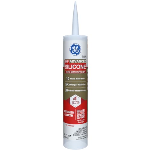 GE Advanced Silicone Caulk for Kitchen & Bathroom, Clear, 10 fl oz Cartridge, 1 Pack - 100% Waterproof Silicone Sealant, 5X Stronger Adhesion, Shrink & Crack Proof - size: Pack of 1, style: Clear