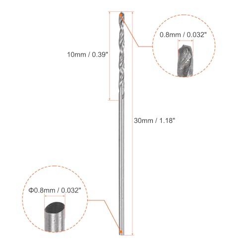 HARFINGTON 12pcs Micro Jobber Twist Drill Bits #66 0.8mm / 0.032" High Speed Steel HSS Mini Drilling Bit Tool for Stainless Steel Aluminum Wood Plastic - size: 0.8mm