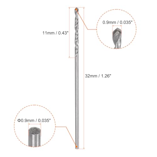 HARFINGTON 12pcs Micro Jobber Twist Drill Bits #63 0.9mm / 0.0354" High Speed Steel HSS Mini Drilling Bit Tool for Stainless Steel Aluminum Wood Plastic - size: 0.9mm