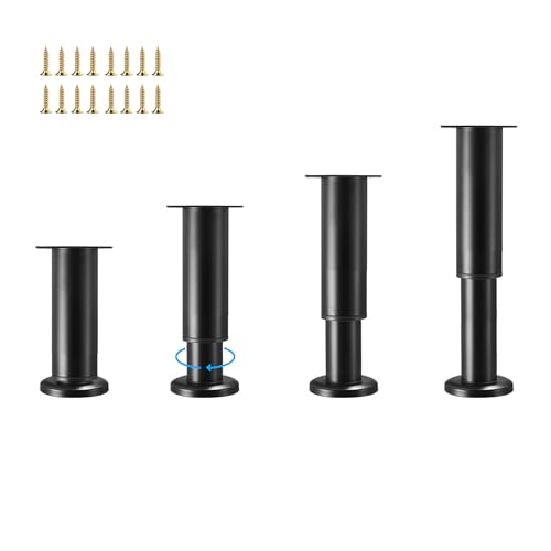 Furniture Legs Metal Adjustable 4 Pcs 3.15-4.72 inch, Adjustable Cabinet Legs for Sofa/Bed/Chair/Dresser/Table, Bed Center Slat Support Legs, Black - size: 3.15-4.72" (4pcs)