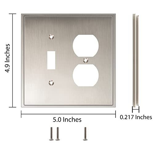 Henne Bery Soft Modern Decorative Wall Plate Switch Plate Outlet Cover (Toggle/Duplex, Satin Nickel) - style: Toggle/Duplex