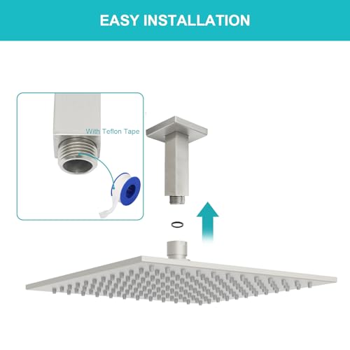 Enga Brass 3 Inches Square Shower Arm with Flange, Ceiling Mount Replacement Rain Shower Head Straight Arm, Brushed Nickel - color: Brushed Nickel, style: 3 Inch