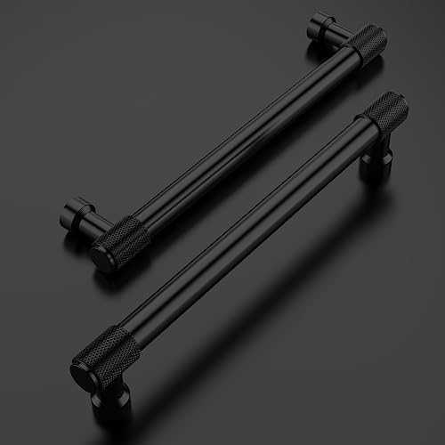 Amerdeco 10 Pack Matte Black Knurled Cabinet Pulls 6.3 Inch(160mm) Hole Center Kitchen Cabinet Handles Drawer Pulls Cabinet Hardware ZH0034 - color: Matte Black, size: 6.25"/160mm Hole Center