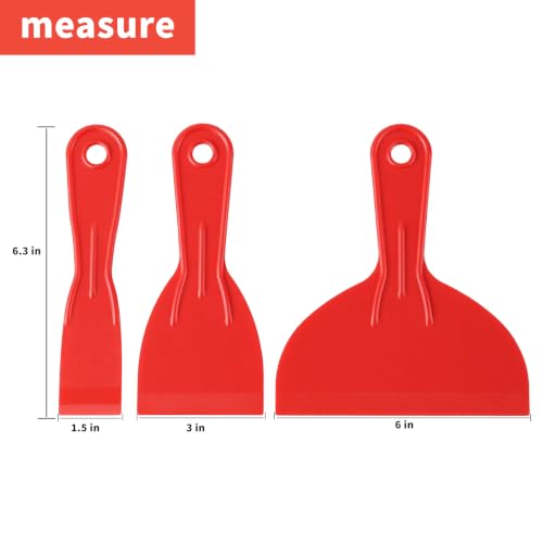 Plastic Putty Knife Set - 3Pcs Red Plastic Scraper Tool, 1.5"/3"/6" Sizes Spackle Knife for Spackling, Painting, Drywall, Arts and Crafts, Tile Jobs, Tamale Making - color: Red