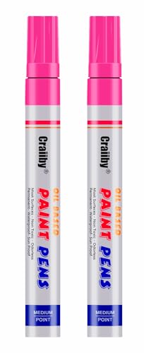 Pink Paint Markers, 2 Pack Oil-Based Waterproof Quick Dry Permanent Paint Pen Set for Rocks Painting, Wood, Fabric, Plastic, Canvas, Glass, Mugs, Metal, Tire, Stone, DIY Craft - color: Pink