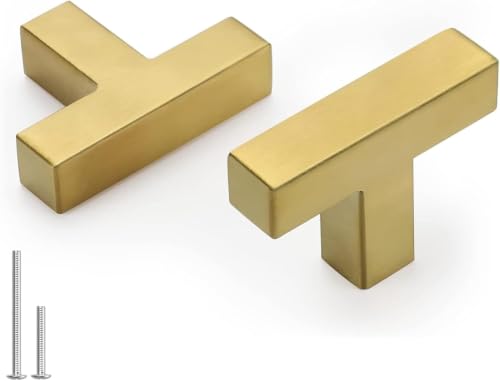 Goldenwarm 5 Pack Gold Cabinet Knobs，Brushed Brass Drawer Knobs - color: Gold, size: Single Hole