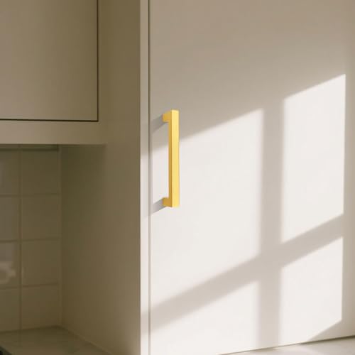 KNOBWELL 6Pack 3-3/4 Inch Brushed Gold Cabinet Pulls Stainless Steel Kitchen Cabinet Handles Square Drawer Pulls Modern Cabinet Hardware Handles，96mm Hole Centers - color: Brushed Gold, size: Hole Center:3-3/4 inch(96mm)