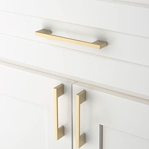 Amerdeco 10 Pack Brushed Brass Cabinet Pulls 5 Inch(128MM) Hole Centers Kitchen Cabinet Handles Cabinet Hardware Kitchen Handles for Cabinets Cupboard Handles Drawer Pulls ZH0060 - color: Brushed Brass, size: 5"/128mm Hole Center, style: 10 Pack