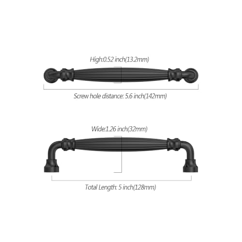 Asidrama 10 Pack 5 inch Matte Black Kitchen Cabinet Handles - color: Matte Black, size: 5" Hole Center(128mm)
