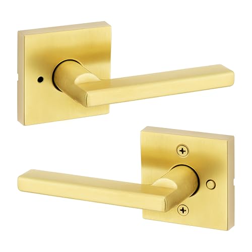 Kwikset 730HFLSQT-4 Halifax Lever with Square Rose Privacy Door Lock with 6AL Latch and RCS Strike Satin Brass Finish - color: Satin Brass, size: 1 Pack