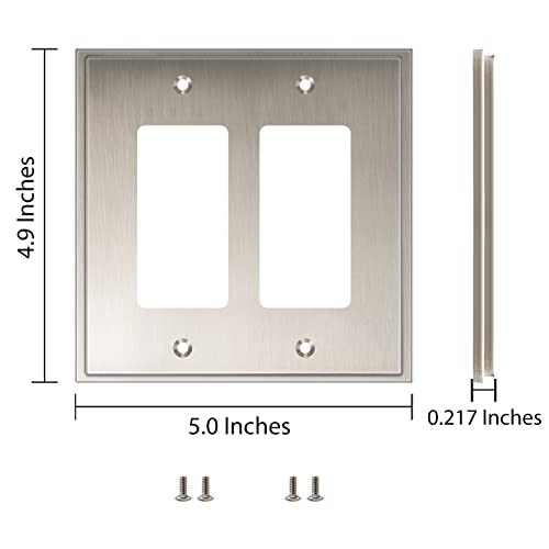 Henne Bery Soft Modern Decorative Wall Plate Switch Plate Outlet Cover (Double Decorator, Satin Nickel) - style: Double Decorator