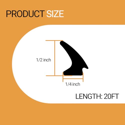 RV Window Seal, W: 1/4" x H: 1/2" Rubber Windshield Gasket, RV Window Weather Stripping for Boat, Vehicle, Home Application and More, 20Feet - color: Black