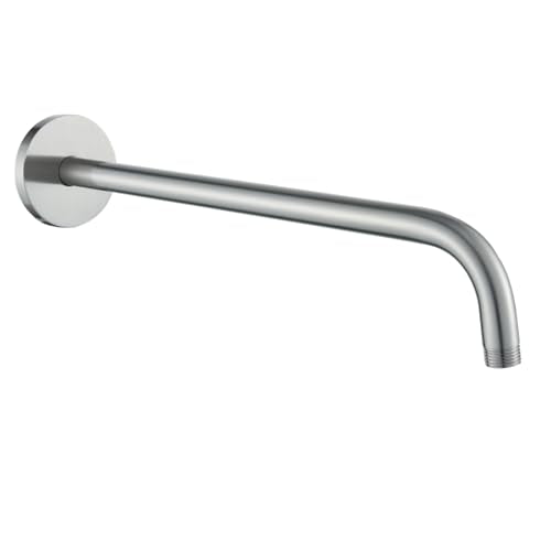 RANDOM 16 Inch Shower Arm with Flange,Stainless Steel 90 Degree Rain Shower Head Extension Arm,Wall-Mounted Shower Head Arm for Fixed Shower Head,Brushed Nickel.RD91018-16BN - color: 16″ Brushed Nickel(Round Flange)
