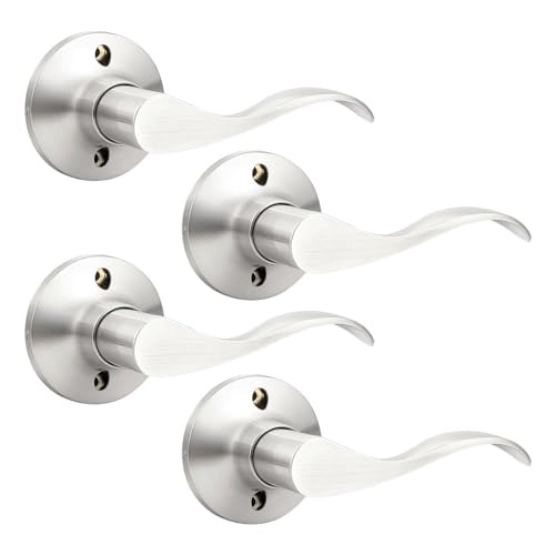 GOBEKOR 4 Pack Brushed Nickel Half Dummy Door Handle for Closet Keyless Interior Door Lever Wave Right Handed Single Dummy Handles - size: Right-Handed Dummy Lever