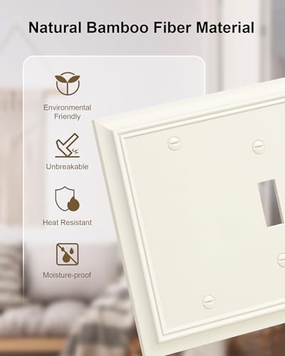 2-Pack Natural Bamboo Fiber Combo Blank/Toggle Light Switch Cover Plate - color: Light Almond, size: 1 Blank/1 Toggle 2PK