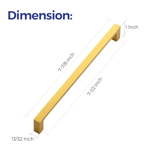 Ravinte Brushed Brass Solid Pulls Cabinet Handles 7-1/2 Inch 10 Pack - size: 7-1/2 Inch Hole Center