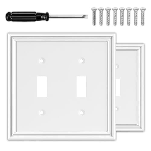 OKAYZIP White Decorative Double Toggle Light Switch Covers Wall Plate | 2 Pack Natural Material 2 Toggle Switch Plate Covers - Modern Style - size: 2 Toggle 2 Pack