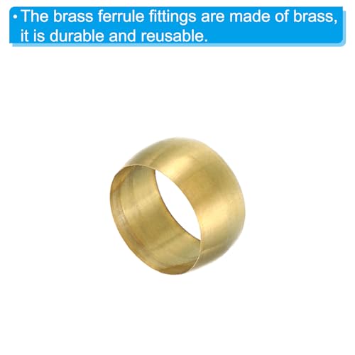 PATIKIL 10mm Tube OD Brass Compression Sleeves Ferrules, 50 Pack Brass Ferrule Fitting Brass Compression Fitting Assortment Kit for Air Water Gas Pipe - size: 10mm