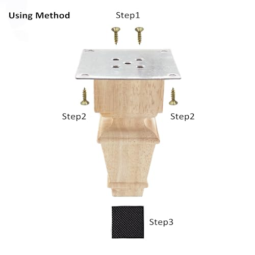 5 Inch Wooden Furniture Legs with Mounting Plates Screws Set of 4 Solid Wood Unfinished European Style Replacement Furniture Feet for Couch Cabinet Sofa Ottoman TV Stand Home DIY Projects (5 inch) - color: 5 Inch