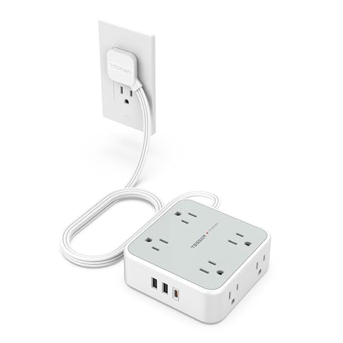 TESSAN Surge Protector Power Strip with 900J Surge Protection, 5 Ft, Grey - color: Grey with 20W PD, size: 5 feet