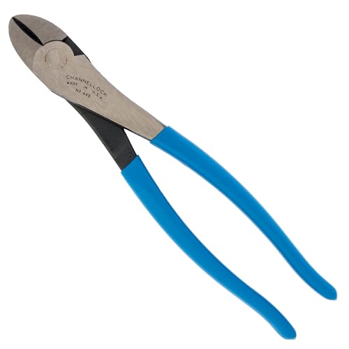 Channellock 449 Diagonal Cutting Plier, 9.54 in OAL, Blue Handle, Pistol-Grip Handle, 1.12 in W Jaw, 1.02 in L Jaw - size: 9-Inch Diagonal
