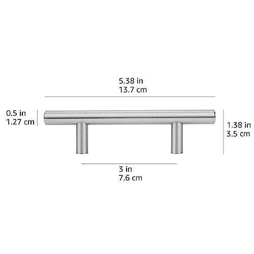 Amazon Basics Euro Bar Cabinet Handles, Drawer Pulls, Kitchen Cabinet Hardware, 5.38-inch Length, 3-inch Hole Center, 1/2-inch Diameter, Satin Nickel, 25-Pack - color: Satin Nickel, size: 5.38 in Length (3 in Hole Center)