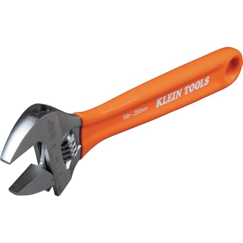 Klein Tools O50710 Adjustable Wrench, Precision Forged 1 1/2-Inch Extra-Capacity Jaw, SAE and Metric Scales, Plastic-Dipped Handle, 10-Inch