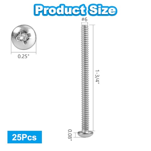 25 Pcs 6-32 x 1-3/4" Pan Head Machine Screws 304 Stainless Steel - size: #6-32 x 1-3/4"