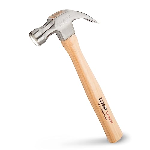 ESTWING Sure Strike Hammer - 20 oz Curved Claw Hammer with Smooth Face & Hickory Wood Handle - MRW20C