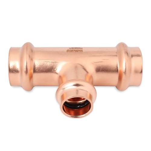 (wdaisy 10 PACK) Copper Press Reducing Tee – 3/4" x 1/2" x 3/4", Press Compatible Copper Fitting, Lead-Free, for Plumbing & Potable Water - size: 3/4" × 1/2" × 3/4" Copper Press Reducing Tee – 10P