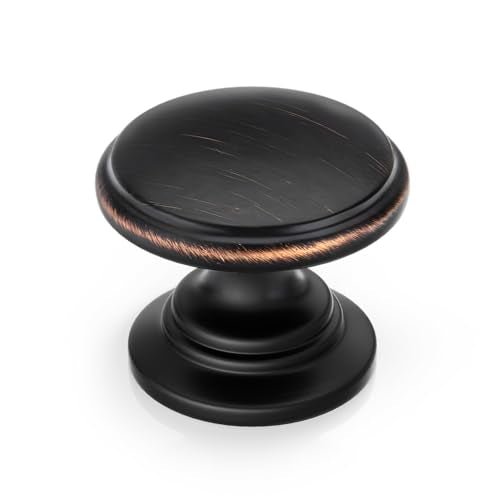 Goldenwarm Cabinet Knobs, Oil Rubbed Bronze Dresser Knobs 1-1/5 Inch 10 Pack Round Kitchen Hardware, Solid Zinc Alloy, Single Hole, Screws Included, Drawer Knob for Cupboard Dresser Bathroom Vanity - color: Oil Rubbed Bronze