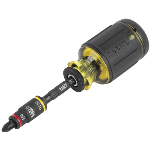 Klein Tools 32308F Impact Driver Set, 10-in-1 Stubby Screwdriver Driver Set, Hex Flip Socket, 7 Bits, 1/4-Inch Bit Holding Feature, 10-Piece - style: Standard
