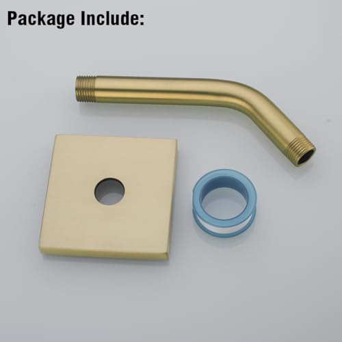 RANDOM Shower Arm with Flange,Gold 6 Inches Wall Mount Angle Shower Head Extension Arm For Fixed Shower Head Stainless Steel,Brushed Gold.RD-91018-6BG-SQ - color: 6″ Brushed Gold(Square Flange)