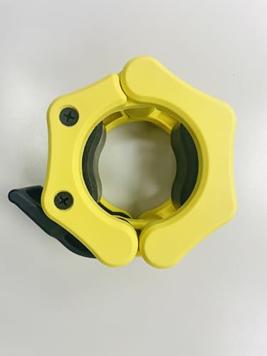Olympic Barbell Clamps Collars Quick Release Pair Weight Clips for 2 inch Barbell (Yellow w/Black Lever) - color: Yellow W/ Black, size: Olympic 2"